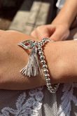 Laundry B Free Spirit Stretch Stacker Bracelet Open Heart & Tassel Silver